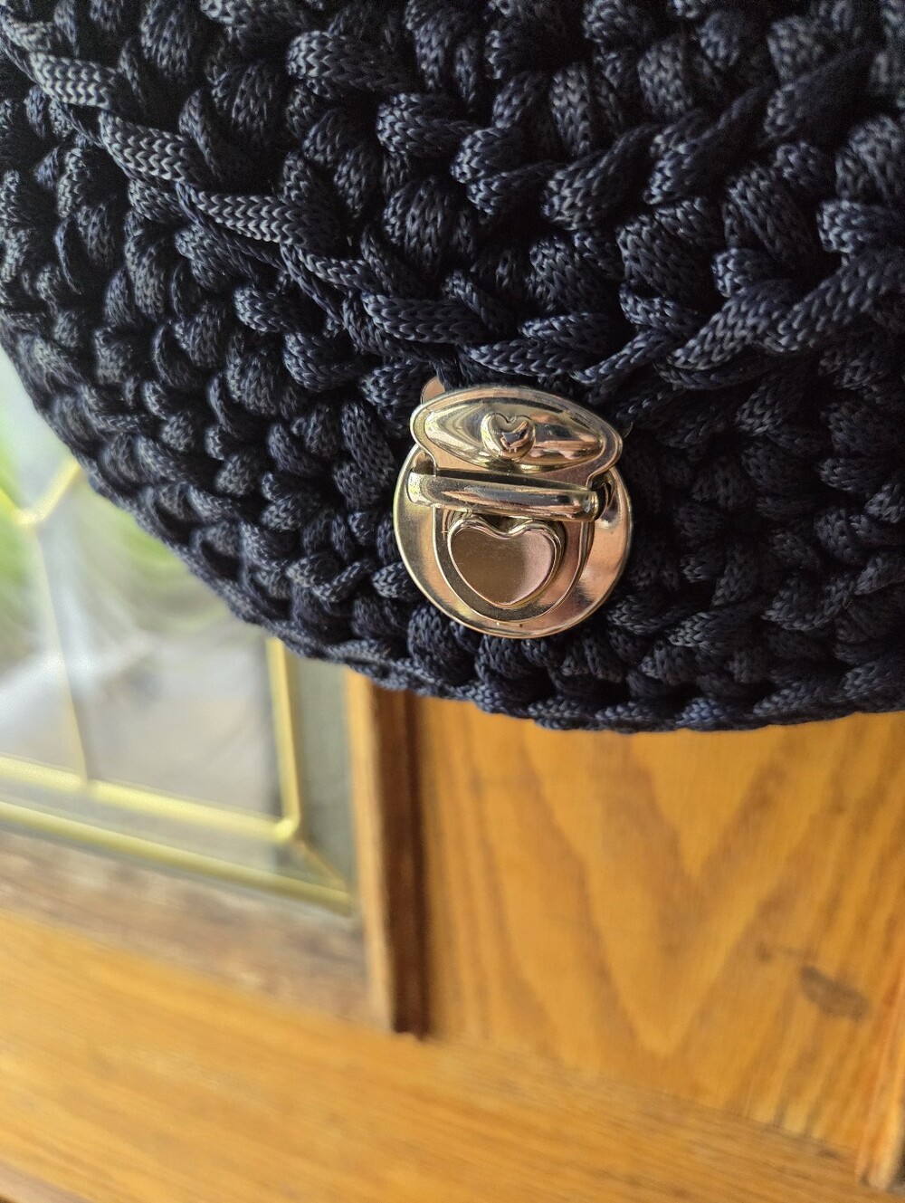 Handmade Navy Crossbody Bag with Fur Pom - Picture 2 of 7